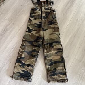 Walls Tough Wear Boys Insulated Overalls Bibb Camo Brown Size M Quilt Lined